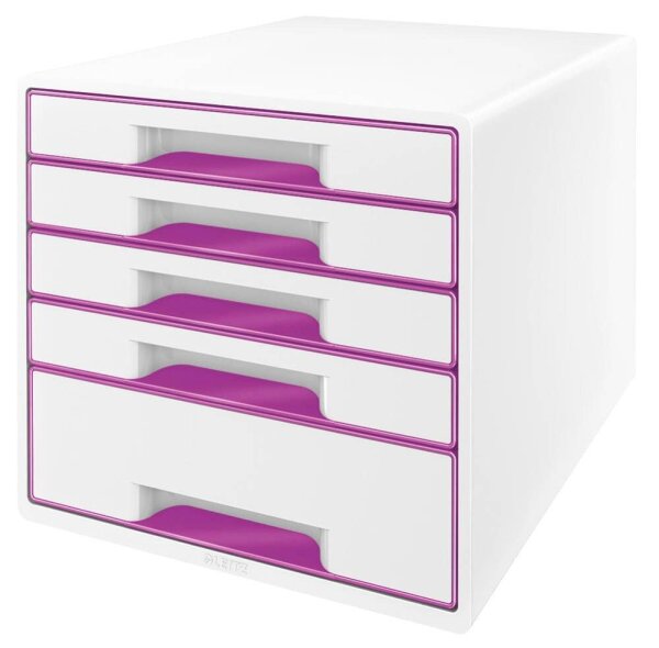 LEITZ Schubladenbox WOW Cube  perlweiß/violett 52142062, DIN A4 mit 5 Schubladen, 1 St.