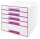 LEITZ Schubladenbox WOW Cube  perlweiß/violett 52142062, DIN A4 mit 5 Schubladen, 1 St.