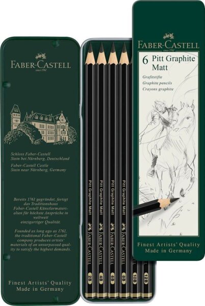 FABER-CASTELL Pitt Graphite Matt Graphitstifte schwarz, 6 St.