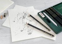 FABER-CASTELL Pitt Graphite Matt Graphitstifte HB, 2B, 4B, 6B, 8B, 10B, 12B, 14B schwarz mit Radierer, 1 Set