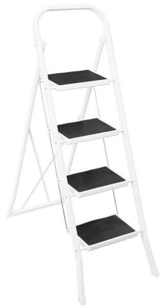 SZ Metall Stehleiter einseitig weiß 4 Stufen, H: 145,0 cm