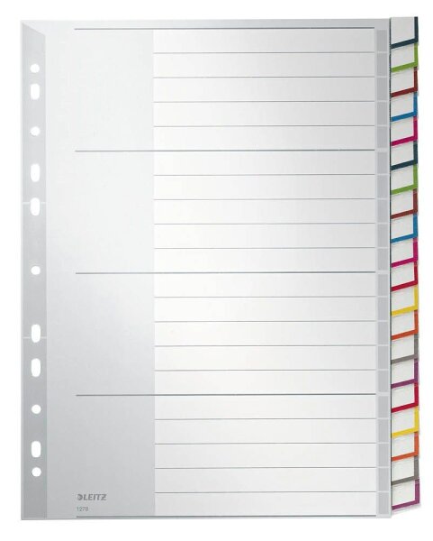 LEITZ Ordnerregister DIN A4 Vollformat, Überbreite blanko grau-weiß 20-teilig, 1 Satz