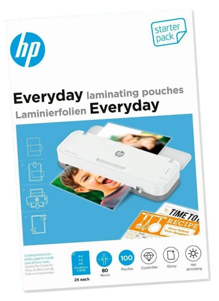 HP Laminierfolien-Set Everyday glänzend für A4, A5, A6, Visitenkartenformat 80 micron, 100 St.