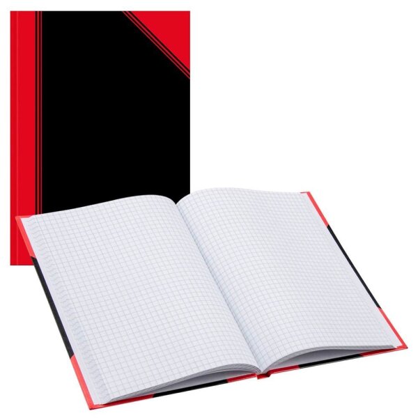 Bantex Notizbuch Chinakladde DIN A5 kariert, schwarz/rot Hardcover 192 Seiten, 1 St.