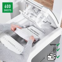 LEITZ IQ Autofeed Office Pro 600 Aktenvernichter mit Partikelschnitt P-4, 4 x 36 mm, bis 600 Blatt, weiß