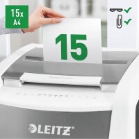 LEITZ IQ Autofeed Office Pro 600 Aktenvernichter mit Partikelschnitt P-4, 4 x 36 mm, bis 600 Blatt, weiß