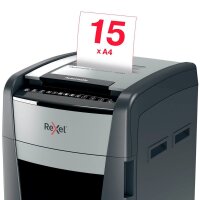 Rexel Optimum AutoFeed+ 750M Aktenvernichter mit Partikelschnitt P-5, 2 x 15 mm, bis 750 Blatt, schwarz