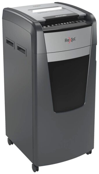 Rexel Optimum AutoFeed+ 600M Aktenvernichter mit Partikelschnitt P-5, 2 x 15 mm, bis 600 Blatt, schwarz