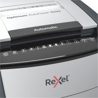 Rexel Optimum AutoFeed+ 600M Aktenvernichter mit Partikelschnitt P-5, 2 x 15 mm, bis 600 Blatt, schwarz