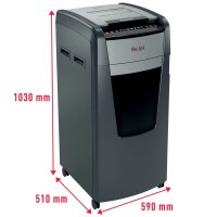 Rexel Optimum AutoFeed+ 600M Aktenvernichter mit Partikelschnitt P-5, 2 x 15 mm, bis 600 Blatt, schwarz