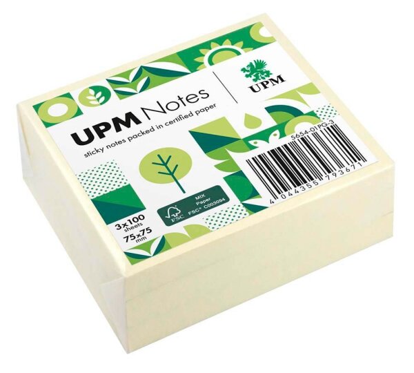 UPM Notes Haftnotizen doppelte Haftung gelb, 3 Blöcke