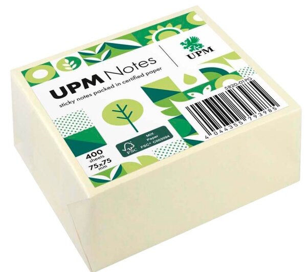 UPM Notes Haftnotizen doppelte Haftung gelb, 1 Würfel