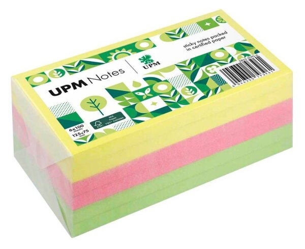 UPM Notes Brilliantmix Haftnotizen doppelte Haftung farbsortiert, 6 Blöcke