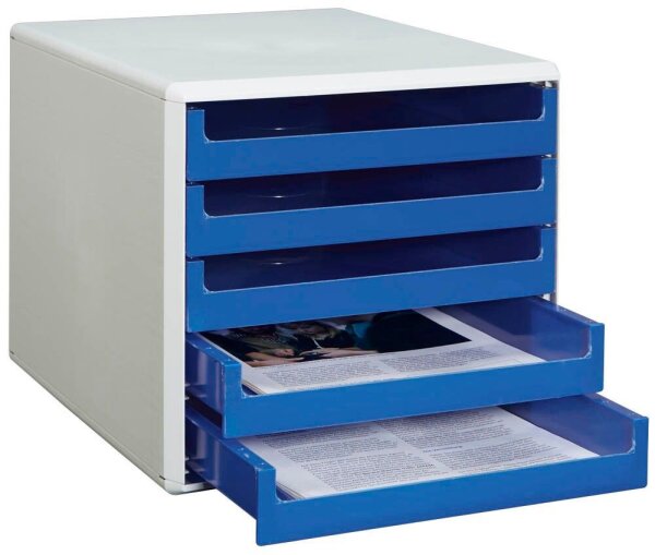 M&M Schubladenbox  blau 30050911, DIN A4 mit 5 Schubladen, 1 St.
