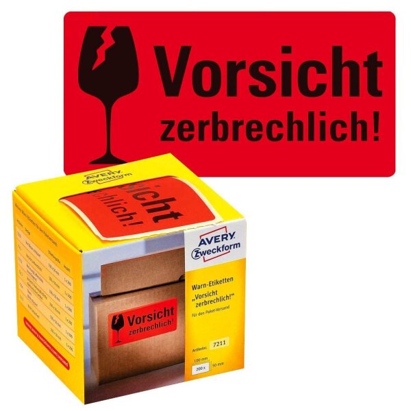 AVERY Zweckform Warnetiketten 7211 rot »Vorsicht zerbrechlich!« 100,0 x 50,0 mm, 1 Etiketten