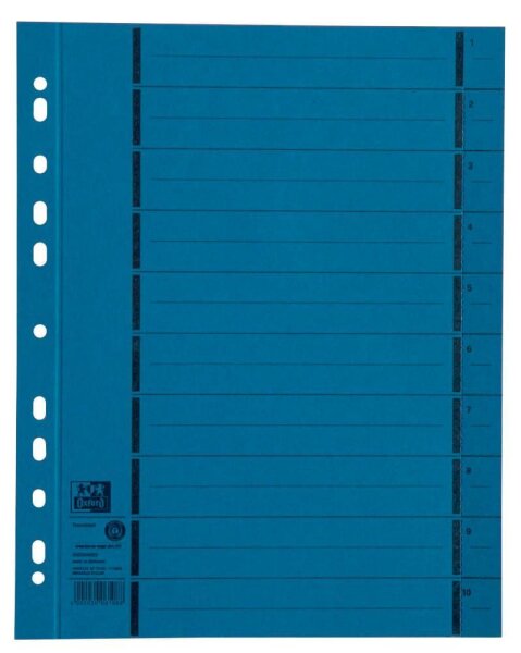OXFORD Trennblätter DIN A4 1-10 blau, 250 g/qm, 100 St.