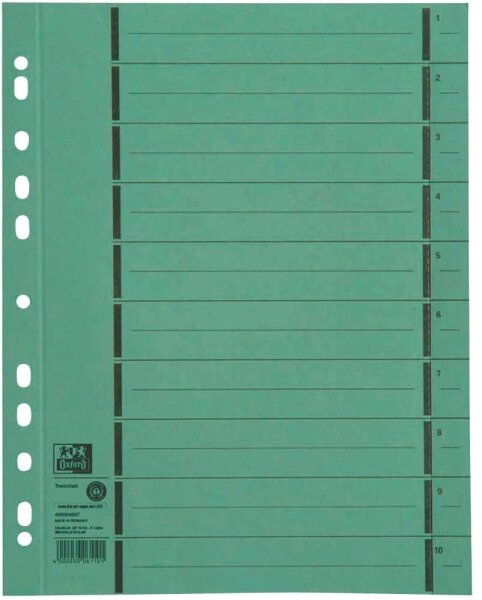OXFORD Trennblätter DIN A4 1-10 grün, 250 g/qm, 100 St.