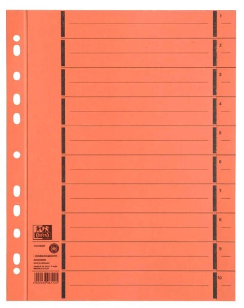 OXFORD Trennblätter DIN A4 1-10 orange, 250 g/qm, 100 St.