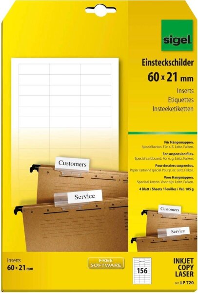 SIGEL Beschriftungsschilder für Hängeregister weiß, 156 St.