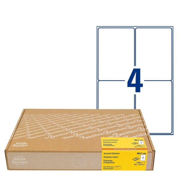 AVERY Zweckform Versandetiketten 8017-300 weiß 99,1 x 143,5 mm, 300 Blatt