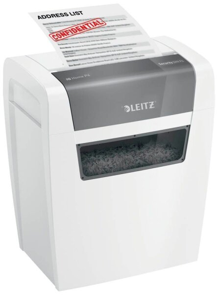 LEITZ IQ Home Aktenvernichter mit Partikelschnitt P-4, 4 x 28 mm, bis 6 Blatt, weiß