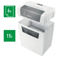 LEITZ IQ Home Aktenvernichter mit Partikelschnitt P-4, 4 x 28 mm, bis 6 Blatt, weiß