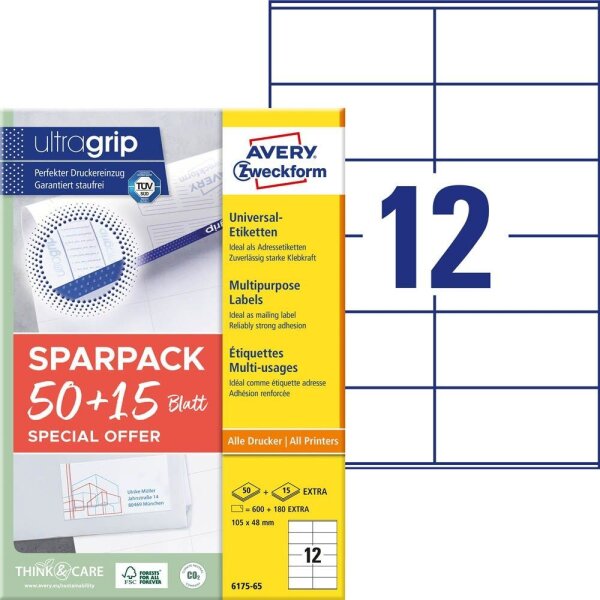 AVERY Zweckform Etiketten weiß 105,0 x 48,0 mm, 65 Blatt