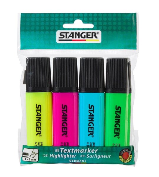 STANGER Textmarker farbsortiert, 4 St.