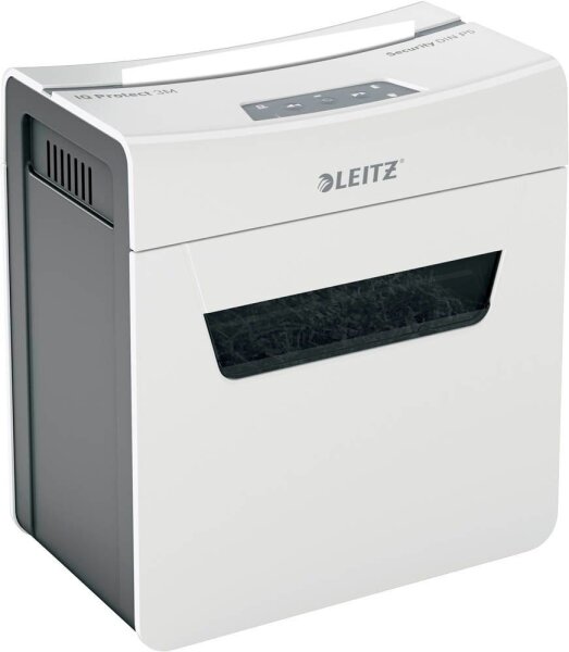 LEITZ IQ 3M Protect Premium Aktenvernichter mit Partikelschnitt P-5, 2 x 15 mm, bis 3 Blatt, weiß