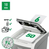 LEITZ IQ Autofeed Small Office 50 Aktenvernichter mit Partikelschnitt P-4, 4 x 28 mm, bis 50 Blatt, weiß
