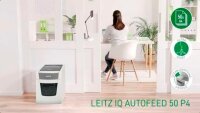 LEITZ IQ Autofeed Small Office 50 Aktenvernichter mit Partikelschnitt P-4, 4 x 28 mm, bis 50 Blatt, weiß