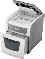 LEITZ IQ Autofeed Small Office 50 Aktenvernichter mit Partikelschnitt P-4, 4 x 28 mm, bis 50 Blatt, weiß