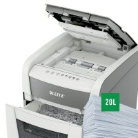 LEITZ IQ Autofeed Small Office 50 Aktenvernichter mit Partikelschnitt P-4, 4 x 28 mm, bis 50 Blatt, weiß
