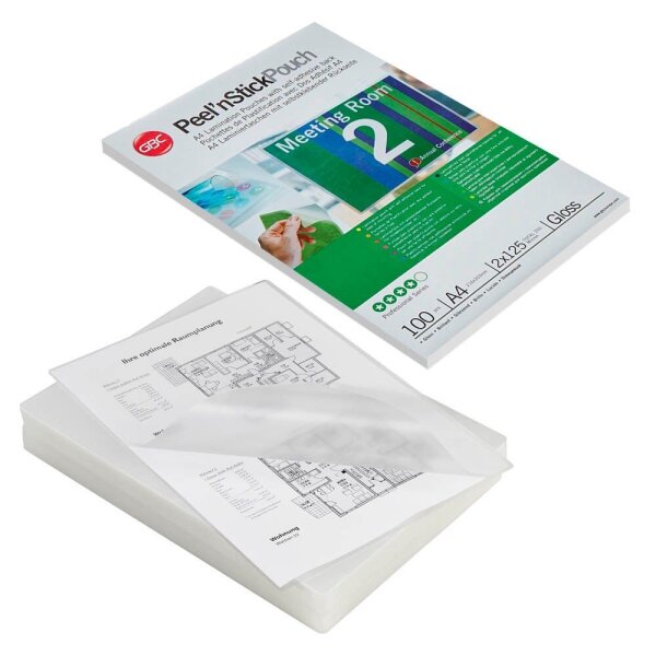 GBC Laminierfolien Peel´nStick glänzend für A4 125 micron selbstklebender Rücken, 100 St.