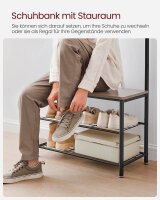 VASAGLE Garderobenbank mit Haken und Schuhrost HSR41MB grau, schwarz Metall 70,0 cm
