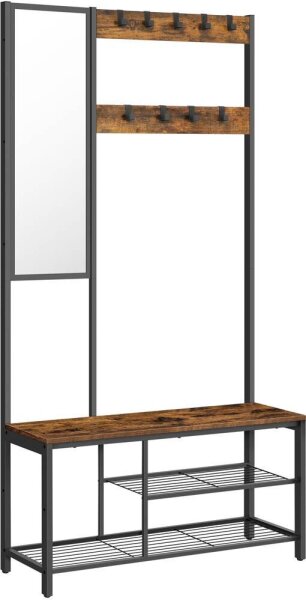 VASAGLE Garderobenbank mit Haken und Schuhrost HSR050B01V1 braun, schwarz Metall 98,0 cm