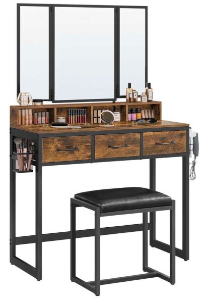 VASAGLE Schminktisch rechteckig Spanplatte braun, schwarz 90,0 x 40,0 x 141,0 cm, 1 St.