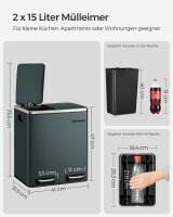 SONGMICS Mülltrenner 2x 15,0 l grüngrau, 1 St.