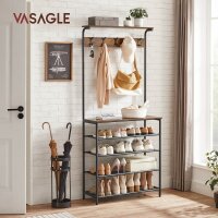 VASAGLE Garderobenbank mit Haken und Schuhrost HSR408B01 braun, schwarz Metall 80,0 cm