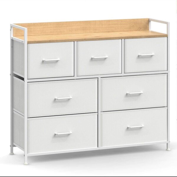 SONGMICS Kommode, LTS523W57 creme-weiß 98,0 x 28,5 x 85,0 cm, 1 St.