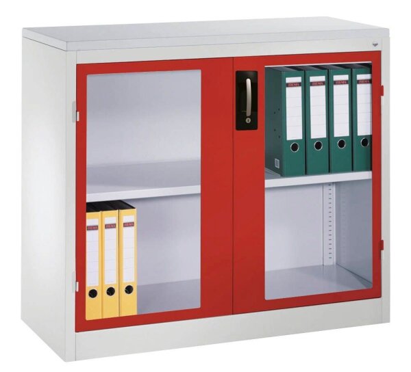 CP Stahlschrank 8831-055 S10192 lichtgrau, rubinrot, Acrylglas 1 Fachboden 120,0 x 50,0 x 100,0 cm, aufgebaut, 1 St.