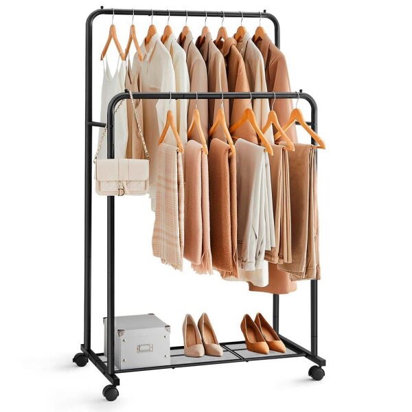 SONGMICS Rollgarderobe schwarz Metall 92,5 x 142,0/158,0 cm, 1 St.