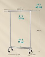 SONGMICS Rollgarderobe silber Metall 83,0 - 120,0 x 156,0...