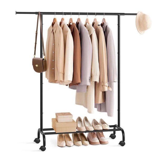 SONGMICS Rollgarderobe schwarz Metall 83,0 - 120,0 x 156,0 cm, 1 St.