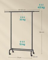 SONGMICS Rollgarderobe schwarz Metall 83,0 - 120,0 x...