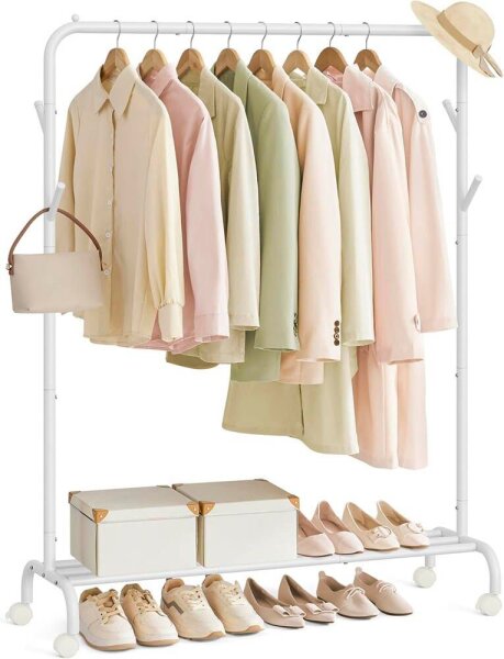 SONGMICS Rollgarderobe weiß Metall 4 Haken 103,5 x 155,0 cm, 1 St.