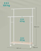 SONGMICS Rollgarderobe weiß Metall 98,5 x 156,8 cm,...