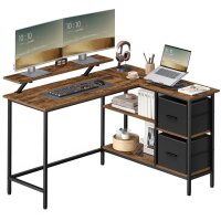 VASAGLE Schreibtisch vintage-braun rechteckig, 4-Fuß-Gestell schwarz 135,0 x 105,0 cm