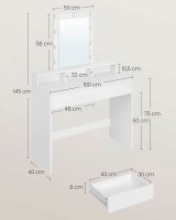 VASAGLE Schminktisch rechteckig Melamin, Spanplatte weiß 100,0 cm 40,0 cm, 1 St.