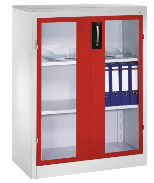 CP Stahlschrank 8521-055 S10217 lichtgrau, rubinrot, Acrylglas 2 Fachböden 93,0 x 50,0 x 120,0 cm, aufgebaut, 1 St.